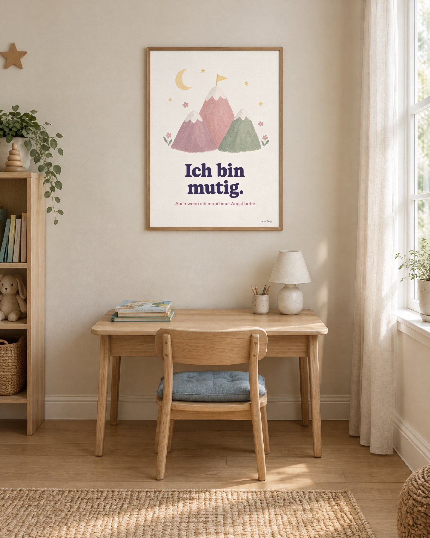 Poster Ich bin mutig über einem Kinderschreibtisch